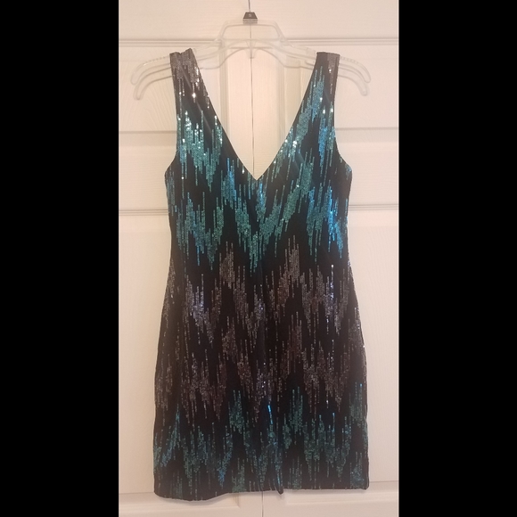As U Wish teal & gunmetal sequin cocktail dress - Picture 3 of 8